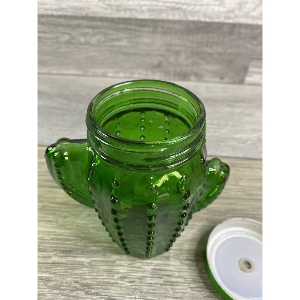 Green cactus-shaped glass mason jar‎ with a lid No Straw 5.5